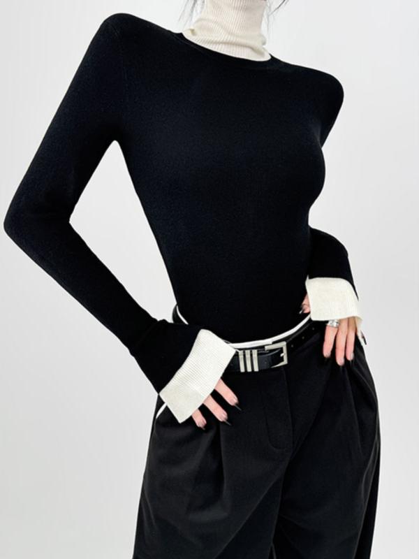 ニット ハイネック レディース おしゃれ 長袖 秋冬 重ね着風 タートルネック レイヤード風 トップス シ..