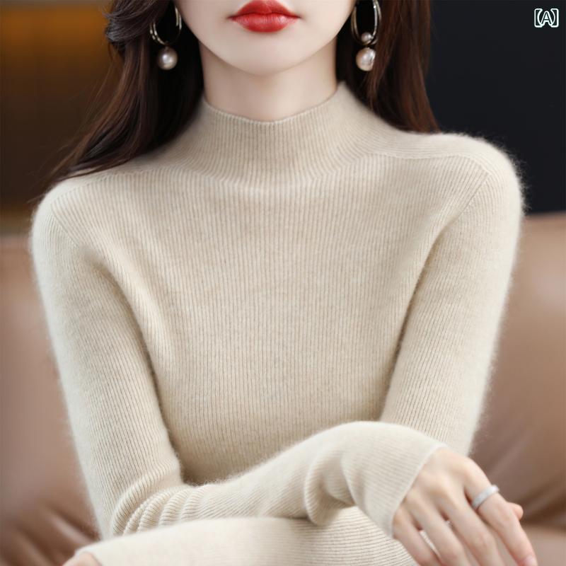 ニット レディース おしゃれ 秋冬 ハイネック 長袖 スリムフィット ウール インナー シンプル トップス