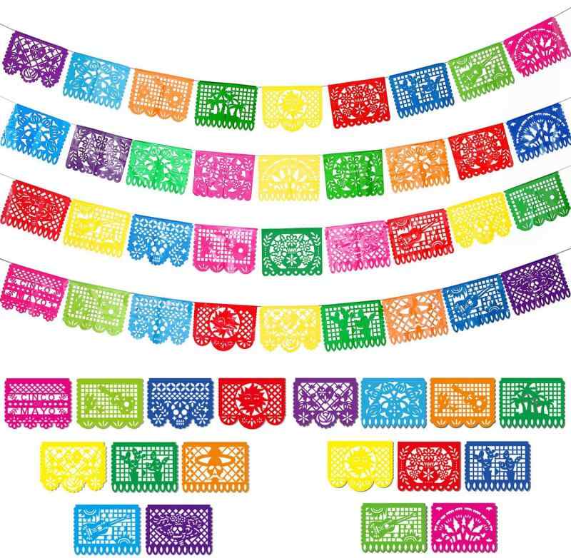 ガーランド おしゃれ メキシコ パペルピカド ピニャータ祭り 死者の日 フェルト 長方形 切り絵 パーティー 装飾 カラフル 鳥 花 スカル