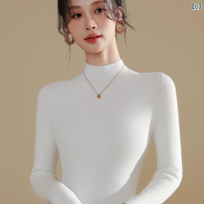 ニットトップス レディース おしゃれ ハイネック 秋冬 無地 タイト シームレス ハイゲージ インナー オシャレ