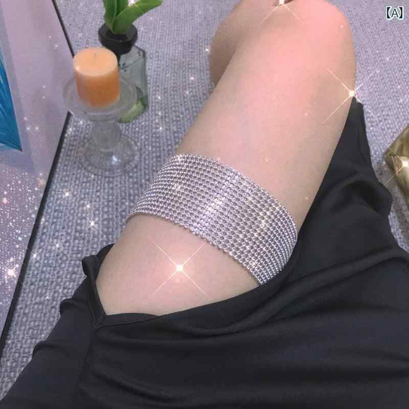 ガーターリング おしゃれ レディース 弾性 脚 レッグ 太もも 装飾 ラインストーン キラキラ セクシー アクセサリー イベント ハロウィン コスプレ 衣装 小道具 金 銀