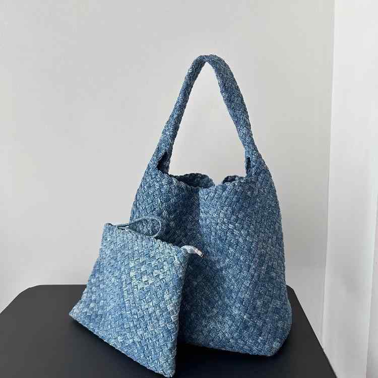 トートバッグ ヴィンテージ風 デニム 大容量 バケツ型 ショルダー 手提げ 斜め掛け 肩掛け シンプル(4.0)