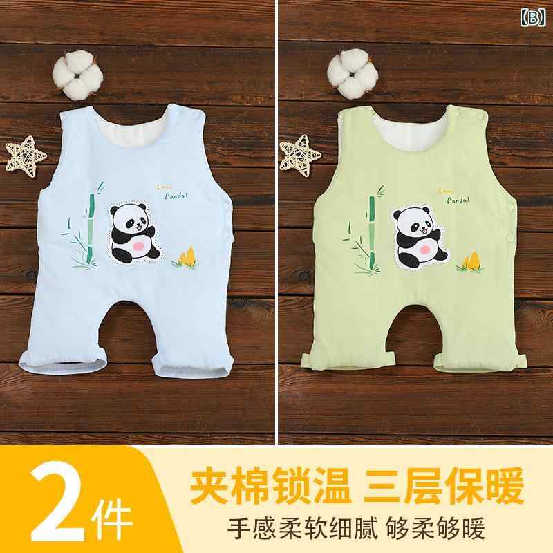 ベビー かわいい 肌着 赤ちゃん 綿 秋冬 暖かい 防寒 連体 背中ガード ベスト パンダ柄 風邪予防