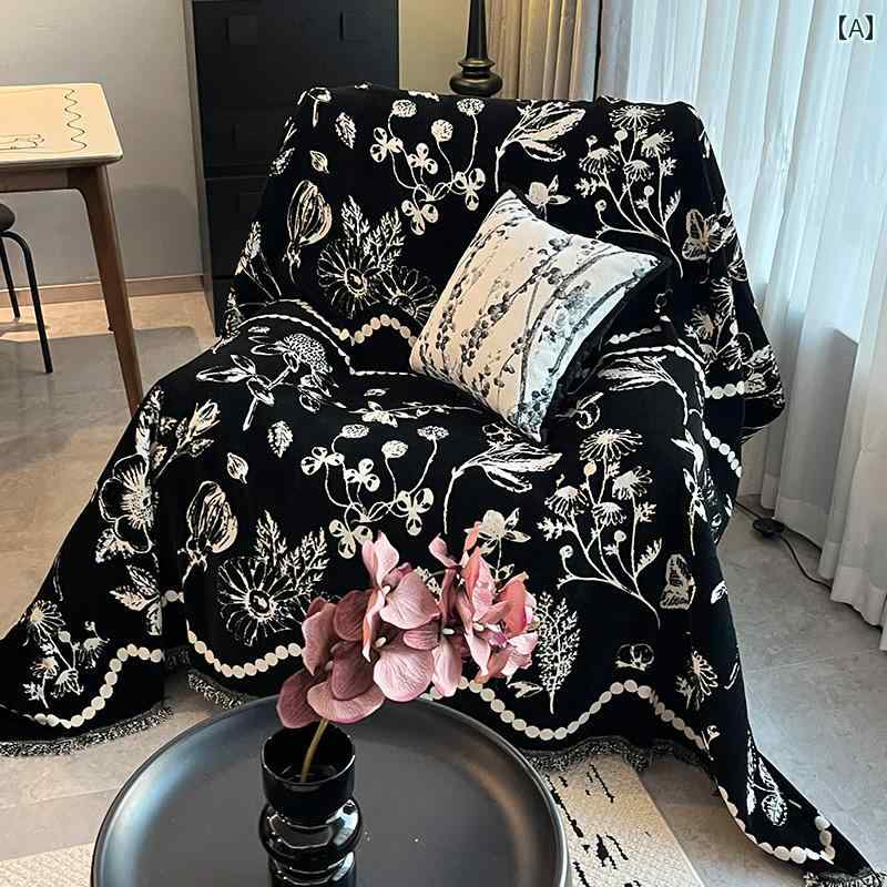 ソファカバー おしゃれ かけるだけ インテリア 布 シングル用 花柄 ブラック シェニール オールシーズン ヘッド リラックス マッサージ チェア