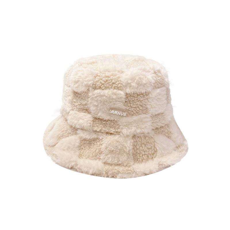 Knit Hat - バケットハット レディース おしゃれ バケハ カジュアル チェック柄 ボア 秋冬 厚手 暖かい 防寒 小顔効果