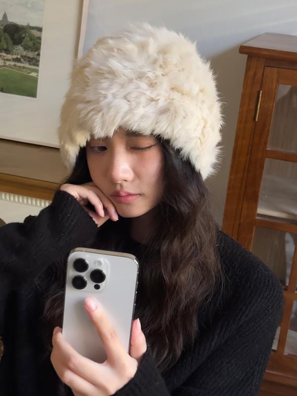 Knit Hat - バケットハット レディース おしゃれ バケハ カジュアル 白 秋冬 小顔効果 ふわふわ 暖かい 耳 カバー 保護