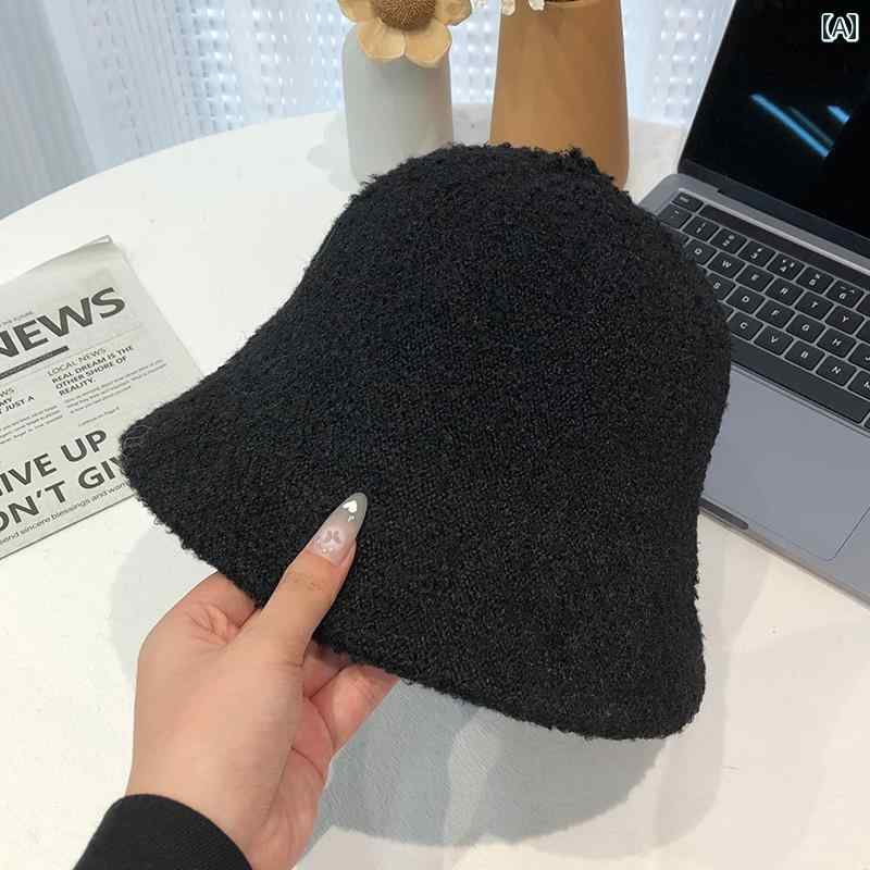Knit Hat - バケットハット レディース おしゃれ バケハ カジュアル ボア 秋冬 大きめサイズ 暖かい 防寒 フェイスカバー 小顔効果 ふんわり 方丸顔