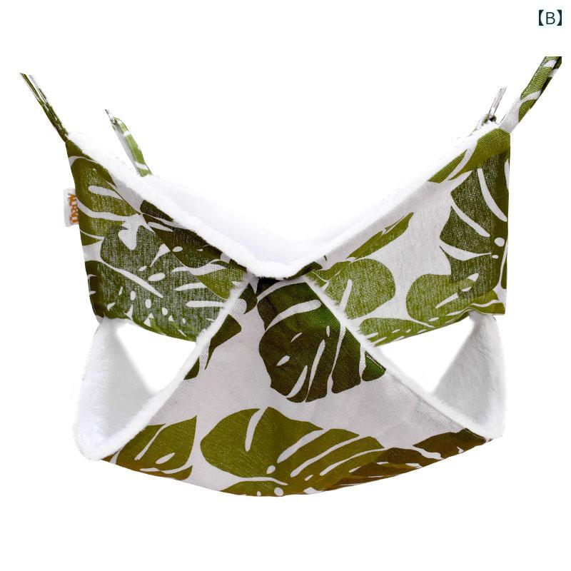 ペット ハンモック 冬 中綿 ふわふわ フランネル 裏起毛 保温 防寒 吊り下げ ベッド 寝床 二重層 洗える バックル付き フェレット 猫 小動物 シンプル かわいい 白 緑 青 葉っぱ イチゴ クジラ柄