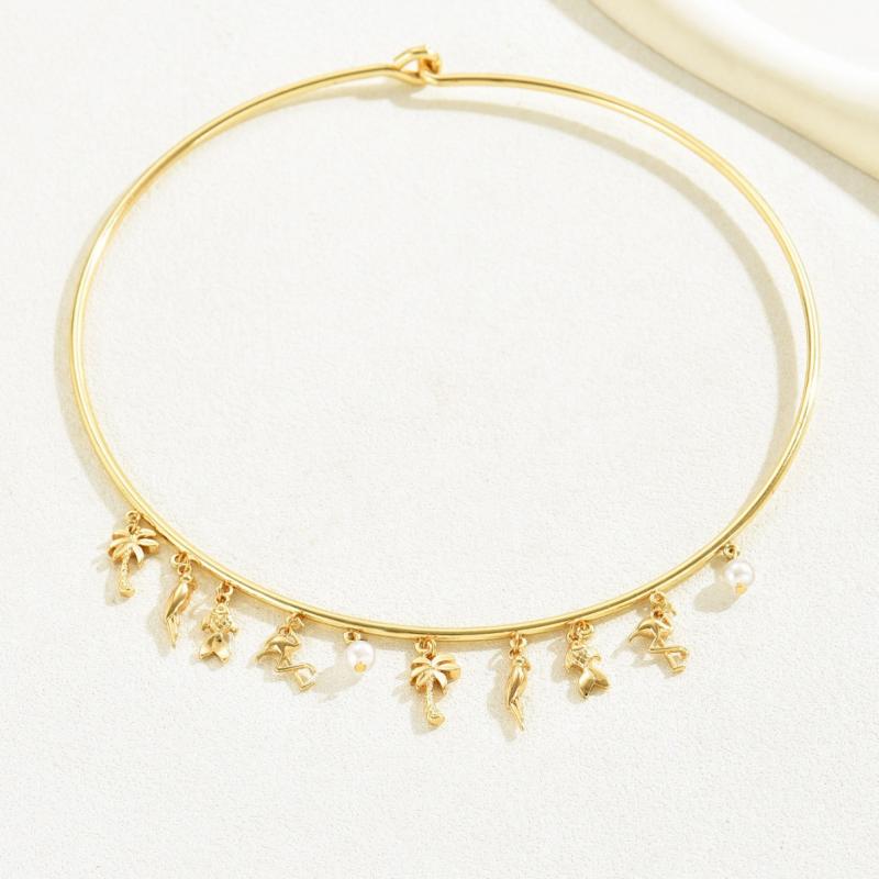 ネックレス レディース おしゃれ ヤシの木 魚 フラミンゴ 夏 バール ペンダント 小さめ 合金 お出かけ レジャー カジュアル 光沢 金