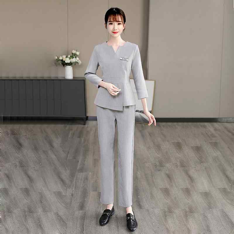 エステ ユニフォーム 制服 おしゃれ セットアップ レディース 秋冬 長袖 美容 サロン 足浴 技師 スタイリッシュ シンプル