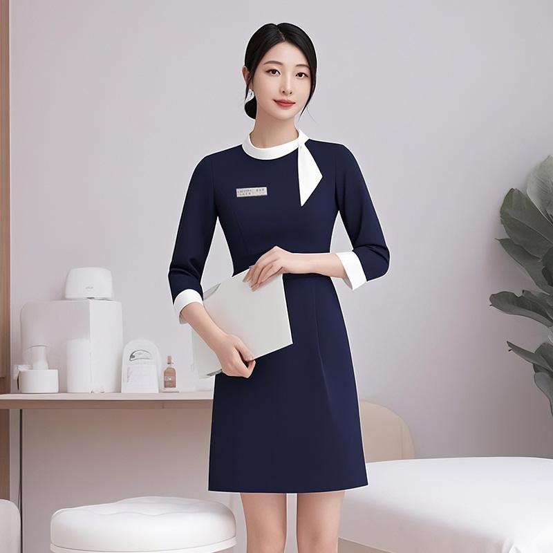 エステ ユニフォーム 制服 おしゃれ ワンピース レディース サロン フォーマル エレガント シンプル 七..