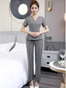 エステ ユニフォーム 制服 おしゃれ セットアップ レディース 半袖 Vネック 美容 サロン 上品 スリムフィット オフィス 仕事用 フォーマル シンプル