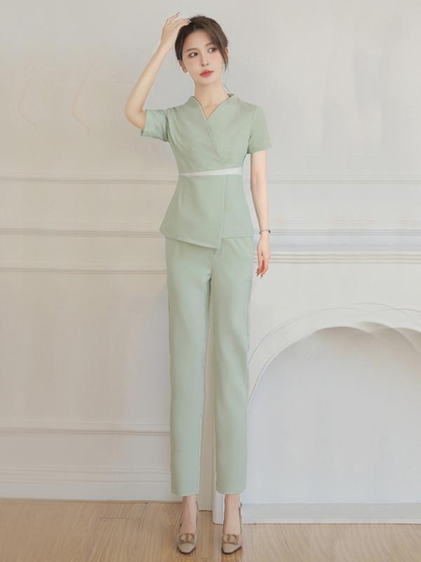 エステ ユニフォーム 制服 おしゃれ セットアップ レディース 夏 サロンワーク 美容 スタイリッシュ 足..