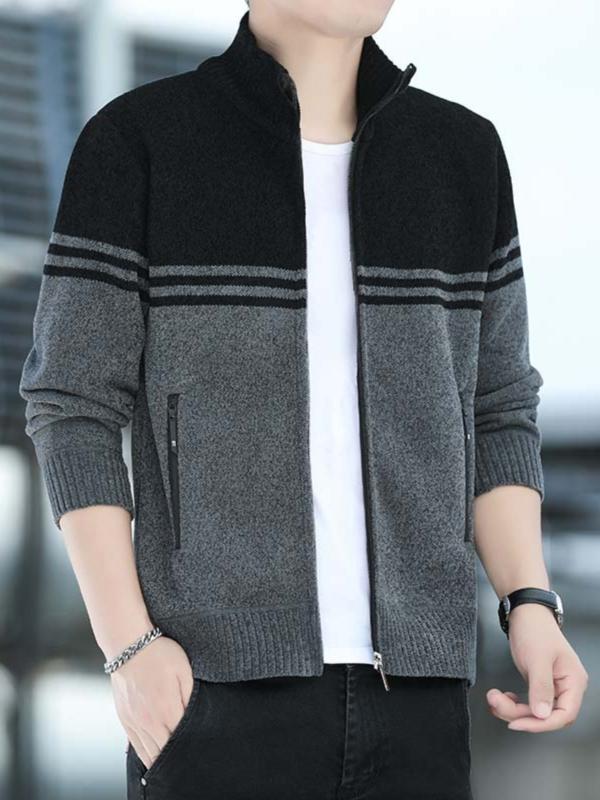 カーディガン メンズ おしゃれ カジュアル 秋冬 スタンドカラー ジップアップ ニット 裏起毛 厚手 シンプル