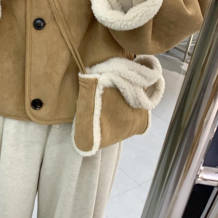 Shoulder Bags - バッグ レディース ショルダーバッグ 斜め掛け 鞄 ハンドバッグ 手提げ もこもこ ボア フェイクファー 秋冬 ポリエステル 通勤 普段使い カーキ ブラウン コンパクト