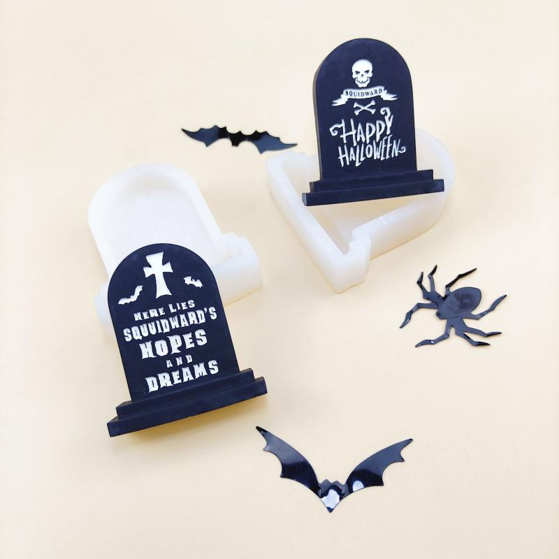 シリコンモールド ハロウィン おしゃれ 墓石 十字架 クロス 英字 スカル 骸骨 キャンドル ろうそく チョコレート デコレーション 粘土 レジン 石鹸 手作り 材料 DIY 白