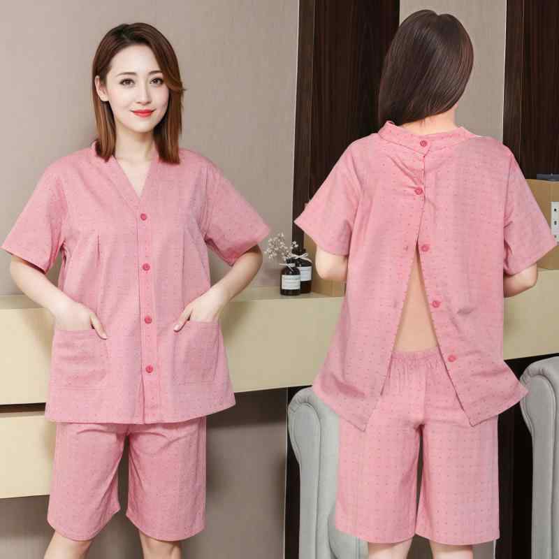 ウェア レディース コットン 綿 しわ加工 リネン 艾灸 マッサージ 施術 サウナ スパ 汗蒸し 刮痧 鍼灸用 前後開き バックオープン ボタン 羽織り ショート丈