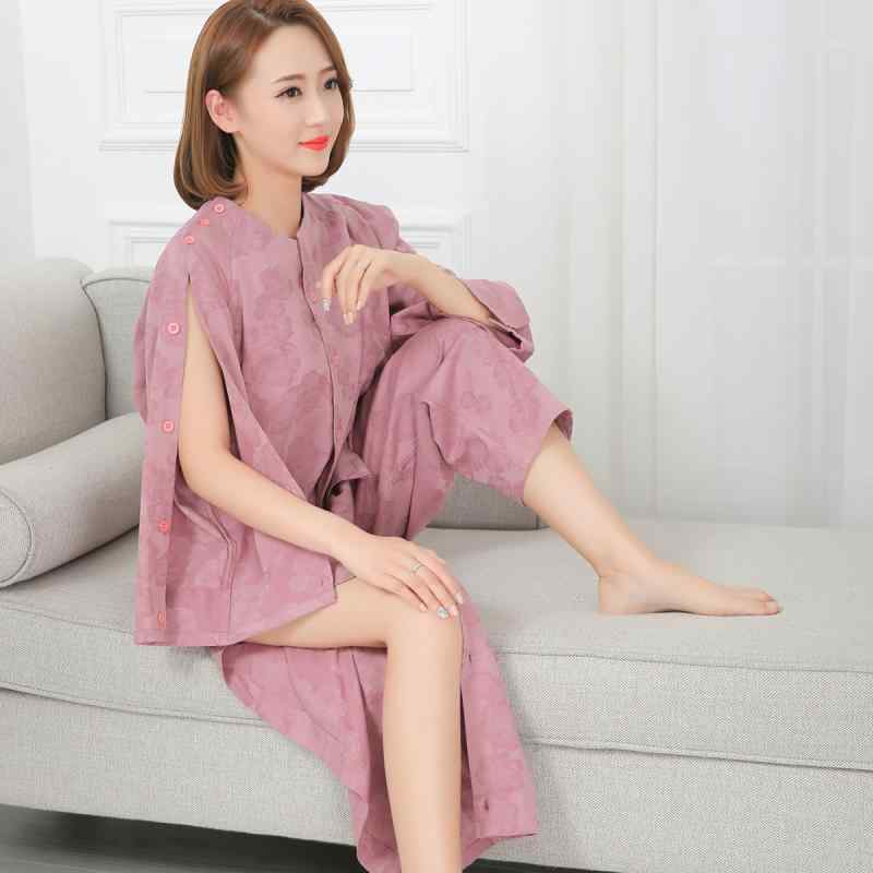 施術着 レディース 女性用 綿 コットン 長袖 前後開閉ボタン 背中開き 艾灸 刮痧 鍼灸 マッサージ エステ リラクゼーション 美容 グリーン ピンク グレー ブラック サロンユニフォーム