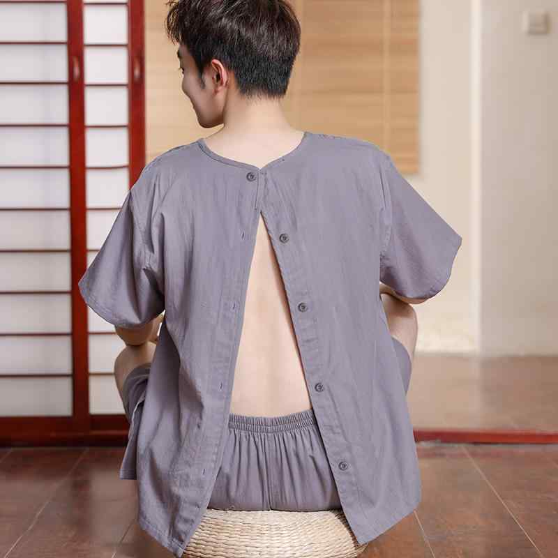 マッサージ着 レディース 女性用 施術着 エステウェア 綿 コットン 天然素材 肌に優しい 前後開き カーディガン 背中開き Vネック 八分袖 艾灸 鍼灸 カッピング 整体 マッサージ スパ リラクゼーション 中療法 温活 リハビリ 部屋着 入院着