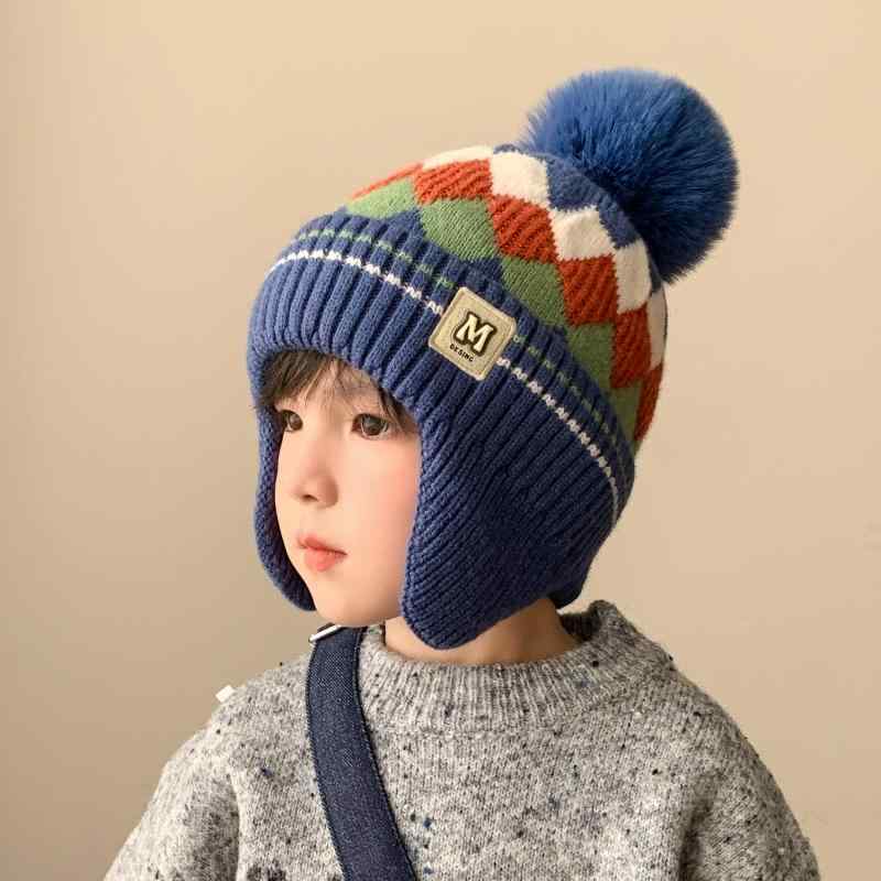 ニット帽 キッズ ベビー 男の子 女の子 秋冬 韓国 菱形 ジルコニア柄 毛糸 裏起毛 フリース 保温 防寒 ..