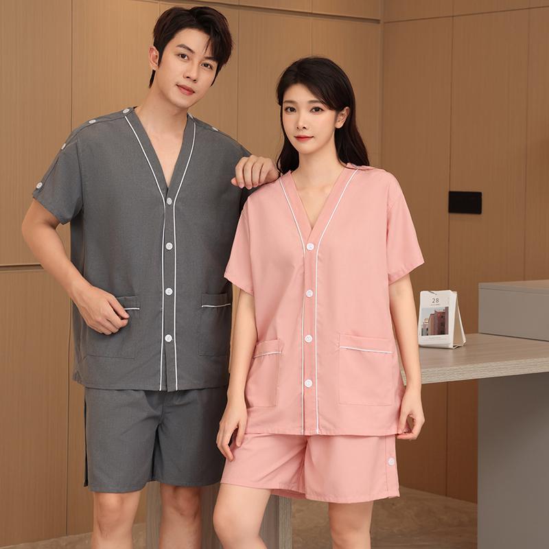 施術着 男女兼用 メンズ レディース 艾灸 鍼灸 マッサージ フットケア 刮痧 着 リハビリ 入院着 介護用 前後開き 肩開き 袖開き 脚サイド開き 綿 コットン ゆったり 着心地快適 吸湿 通気性 ルームウェア