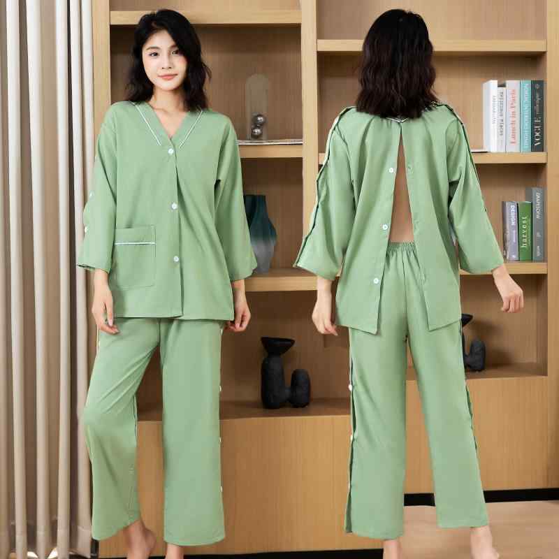 施術着 レディース 女性用 ロング丈 高級感 綿混 前後開閉 よもぎ蒸し ヘッドスパ マッサージ リラックス スパ ガウン