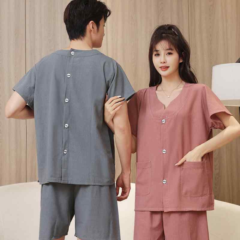 施術着 レディース メンズ マッサージ服 エステウェア 整体ユニフォーム 半袖 前後ボタン開閉 柔らかな綿 コットン素材 無地 サロンワーク リラクゼーション 美容院用