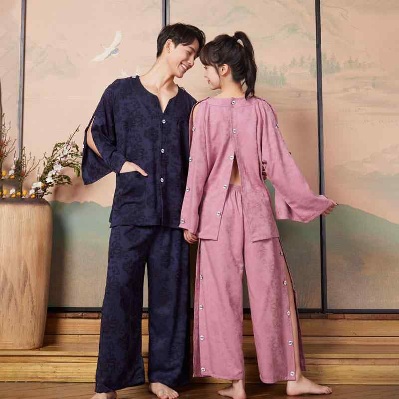 施術着 レディース メンズ よもぎ蒸し 鍼灸 エステ マッサージ リラックスウェア バスローブ 前後開閉 背中開き ショート丈 コットン