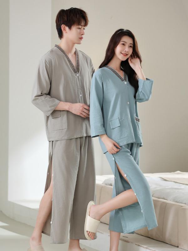 ガウン 男女兼用 メンズ レディース ユニセックス ロング丈 綿 よもぎ蒸し 艾灸着 中療法 着 マッサージ エステ 施術 前後開閉 袖ボタン サイドスリット