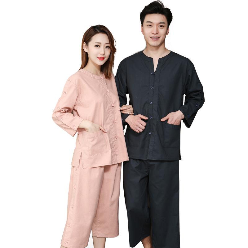 施術着 男女兼用 メンズ レディース 長袖 前後開閉 肩ボタン 背中開き 麻混素材 家庭用 自宅 療養 リラックスウェア ルームウェア お灸 鍼灸 カッピング ...