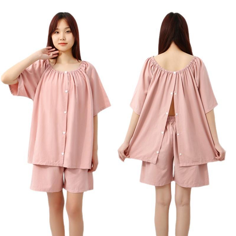 マッサージウェア レディース 前後開閉 背中開き 肩首ストレッチ 伸縮性 施術用 エステ リラクゼーション 温活 ヘッドスパ 刮痧 コットンブレンド