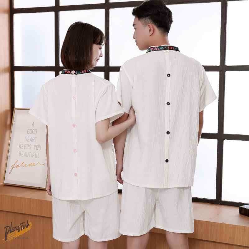 施術着 男女兼用 メンズ レディース エステ マッサージ 温灸 鍼灸 リラクゼーション サロン 前後開閉 背中開き 綿 薄手 オールシーズン ホワイト 業務用