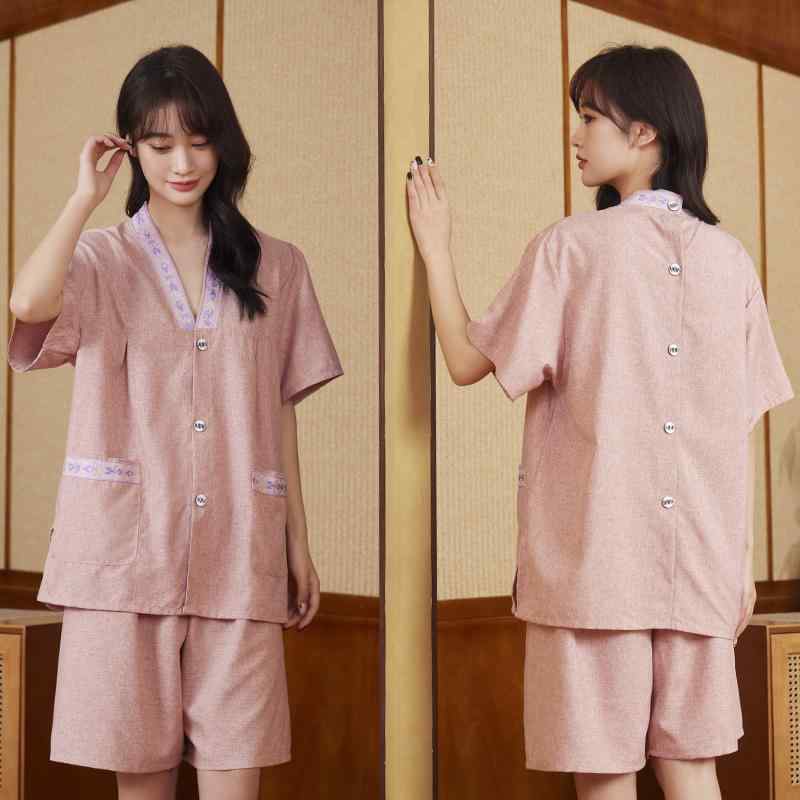 施術着 レディース メンズ もぐさ灸 マッサージ カッピング 整体 着 コットン 綿 前後ボタン 背中開き 全開 ゆったり 大きいサイズ