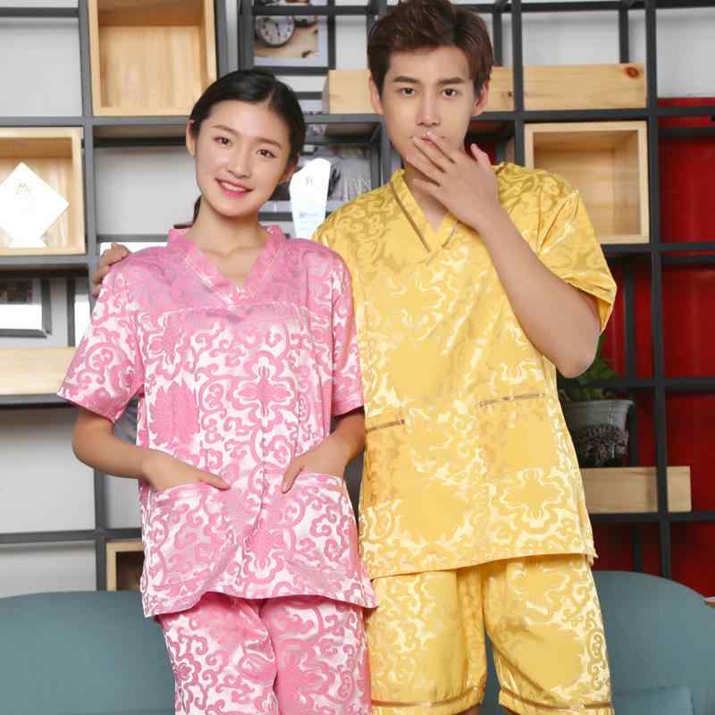 施術着 エステガウン 背中開き 艾灸 刮痧 鍼灸 汗蒸 温活 マッサージ 整体 デトックス スパ ホテル ゆったり 快適 着心地良い 背中ボタン開閉式 リラックスウェア