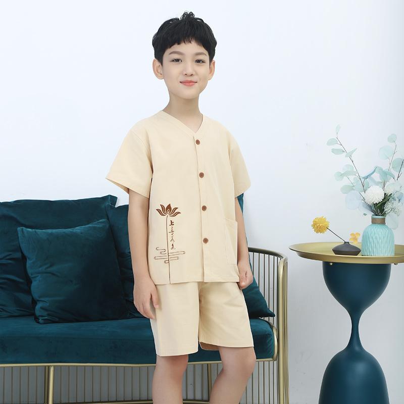 キッズ パジャマ 男の子 女の子 春夏用 綿 ルームウェア 前後オープン 開襟 マッサージ 艾灸 施術用 ソ..
