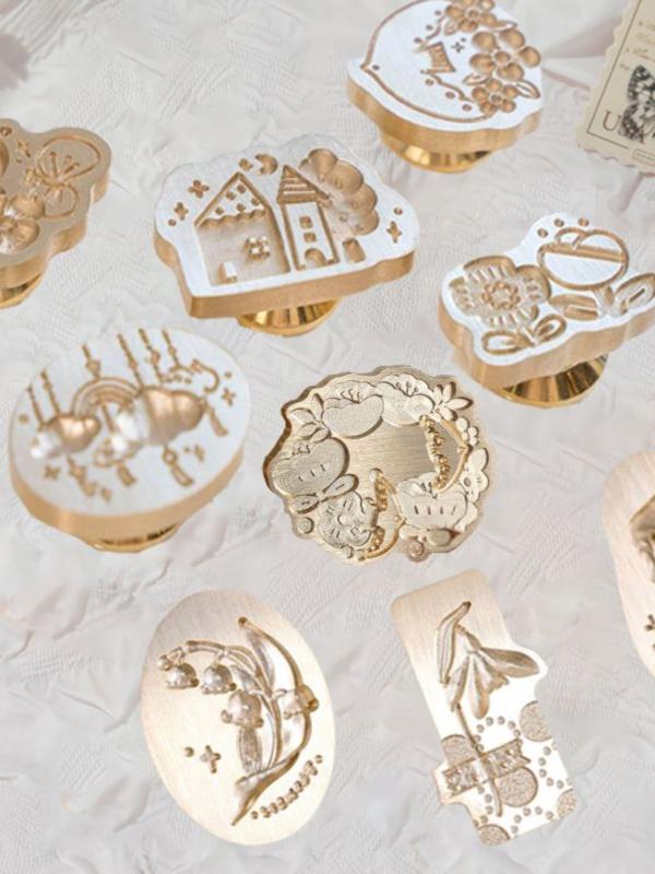 シーリングスタンプ ヘッド セット ワックス スズラン 浮き彫り 立体 変形 おしゃれ 封蝋 印章 招待状 手紙 封筒 ラッピング ハンドメイド 手芸 クラフト用品