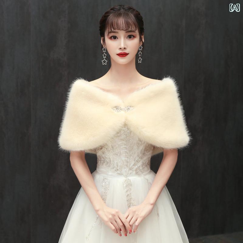 ショール レディース 女性用 フェイクファー ストール ウェディング ブライダル 結婚式 披露宴 礼装 パーティー ドレス チャイナドレス 保温 防寒 高級感 秋冬 シャンパンカラー ラインストーン飾り 2