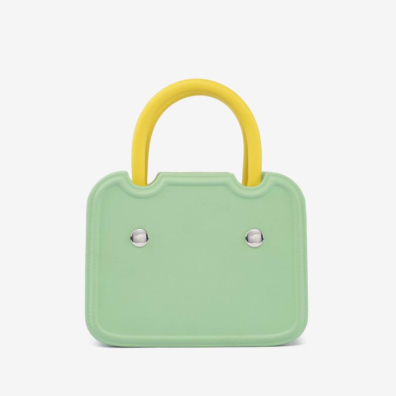 スクエアトートバッグ レディース 春夏 個性的 バイカラー ビスケット型 ミニ 手提げ 高級感 EVA素材 ..