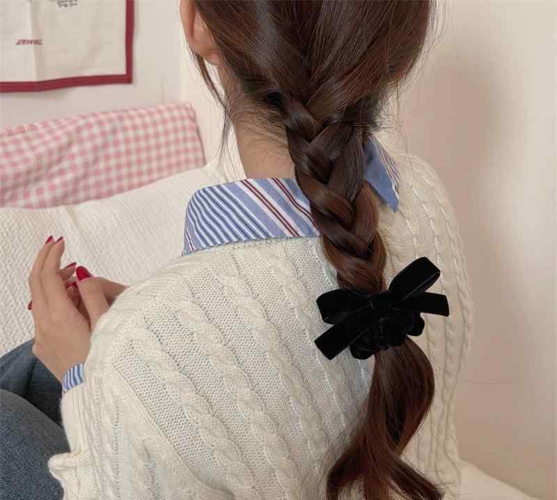 ヘアゴム レディース 女性用 秋冬 ベーシック シンプル 黒 ブラック ベルベット リボン 蝶結び 上品 髪飾り ヘアアクセサリー 普段使い オフィス まとめ髪