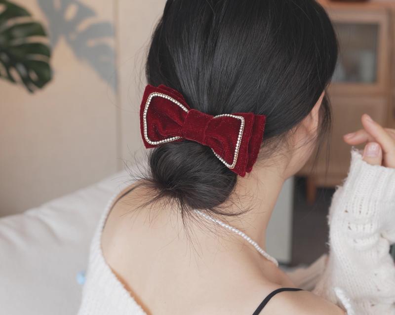 ヘアゴム レディース ブラック ベロア ベルベット リボン 蝶結び 髪飾り 高弾力 伸縮性 レトロ クラシック ヴィンテージ風 宮廷風 エレガント 上品 秋冬 ...