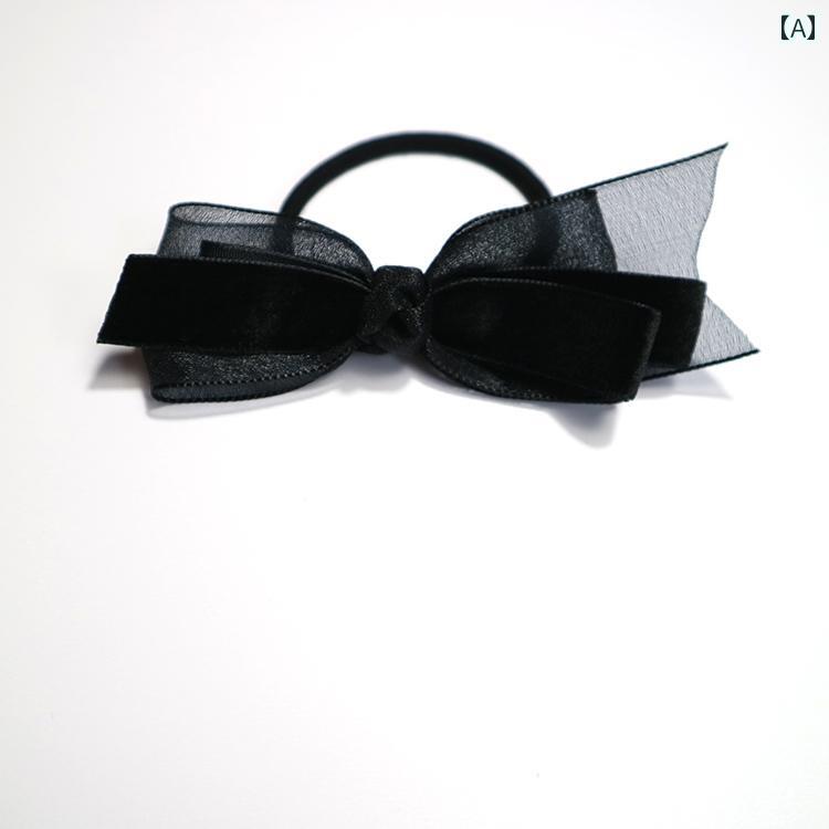 ヘアゴム レディース ブラック フレンチ エレガント 上品 大人可愛い オーガンジー...