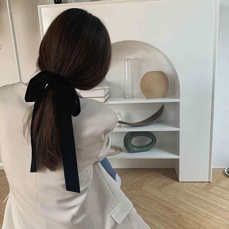 ヘアゴム レディース フレンチシック ベロア ロングリボン 伸縮性 大人かわいい 韓国ファッション 上品..