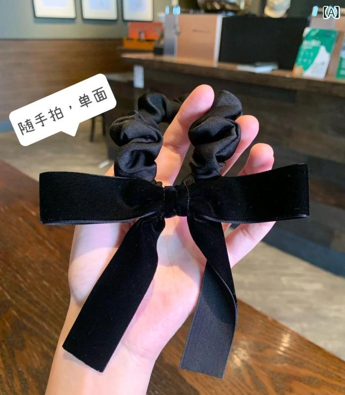 ヘアアクセサリー レディース ブラック ベルベット リボンヘアゴム シュシュ 髪留...
