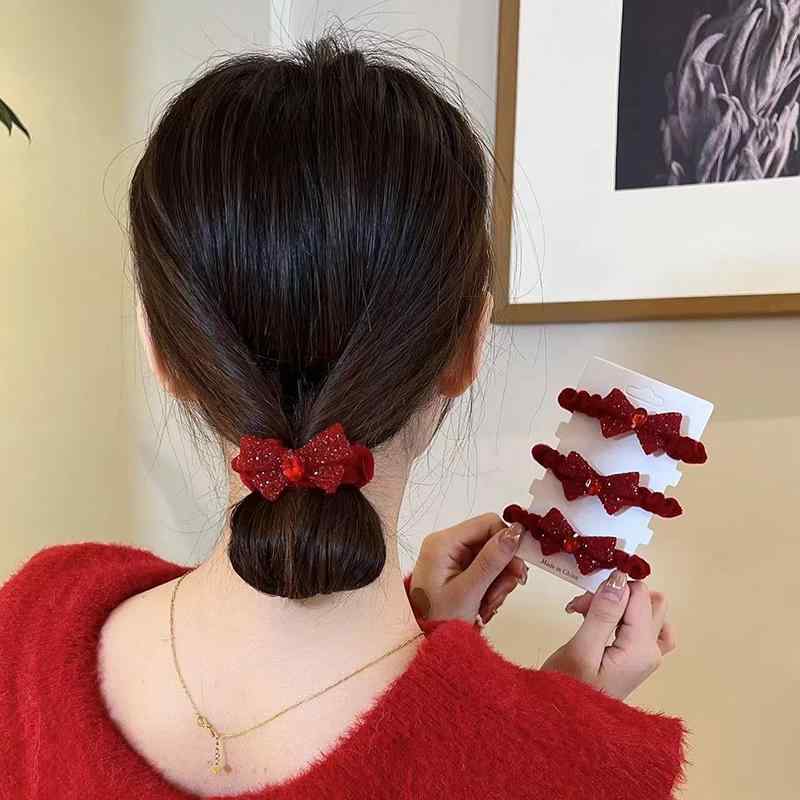 ヘアゴム レディース 女性用 ラインストーン リボン 蝶結び 高級感 ベロア ベルベット かわいい フェミ..