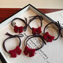 ヘアゴム レディース 女の子 ワインレッド バーガンディ ベルベット ベロア リボン 蝶々結び 髪留め 髪飾り お正月 新年 イベント フォーマル かわいい 上品 ふんわり