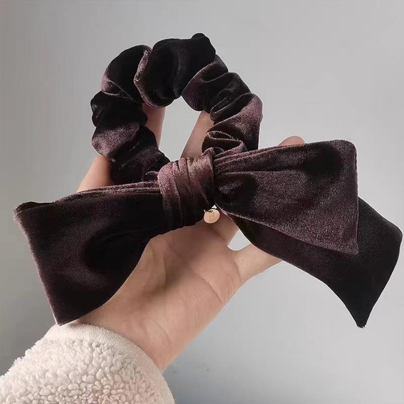 ヘアアクセサリー レディース リボン シュシュ ヘアゴム ベルベット ベロア もこもこ 髪飾り お団子ヘア 普段使い カジュアル ブラック ブラウン ベージュ
