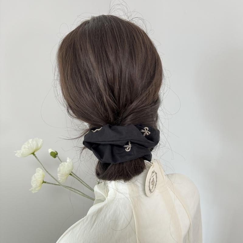 シュシュ レディース フレンチスタイル ハンドメイド 手作り 刺繍リボン 高級感 特大 ビッグサイズ ブ..