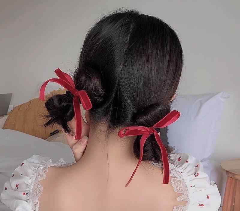 ヘアゴム レディース ベロア リボン レトロ かわいい ガーリー スウィート キャンディカラー 万能 普段..