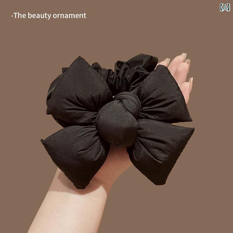 シュシュ レディース 韓国 リボン スポンジ素材 ブラック お団子ヘア まとめ髪 髪に優しい 秋冬 かわいい ベーシック ヘアアクセサリー おしゃれ 普段使い デイリー 大人可愛い