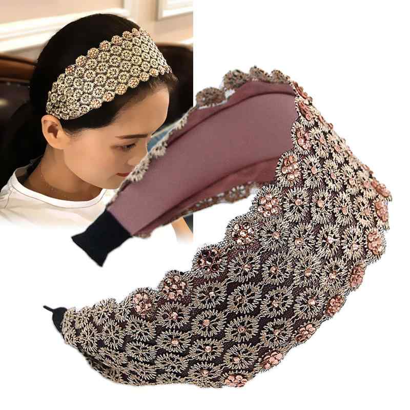 カチューシャ レディース 大人用 韓国 ワイド レース ラインストーン クリスタル 髪飾り エレガント 上..